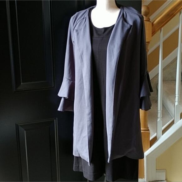 Kensie Charcoal Dressy Long Jacket with Double Bell Sleeves size Small - Picture 9 of 9